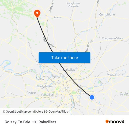 Roissy-En-Brie to Rainvillers map