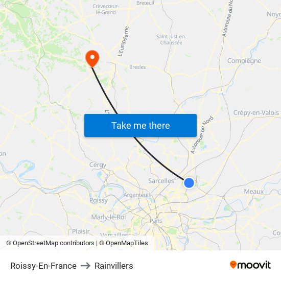 Roissy-En-France to Rainvillers map