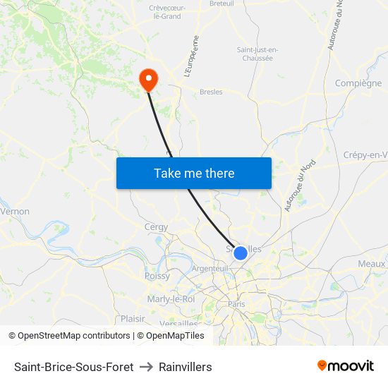 Saint-Brice-Sous-Foret to Rainvillers map