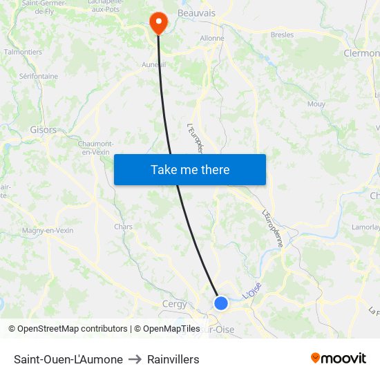 Saint-Ouen-L'Aumone to Rainvillers map