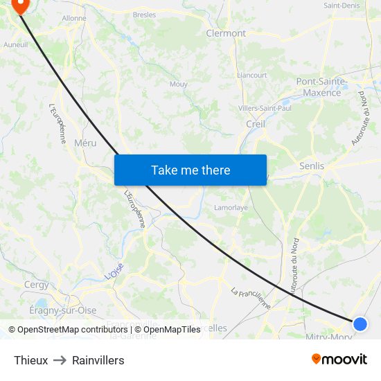 Thieux to Rainvillers map