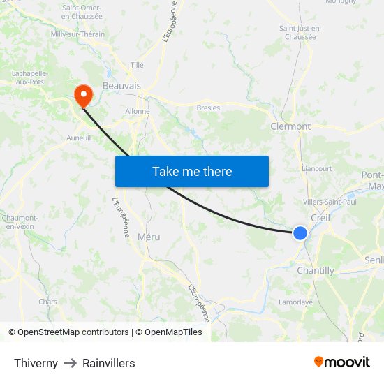 Thiverny to Rainvillers map