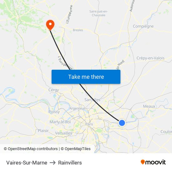 Vaires-Sur-Marne to Rainvillers map