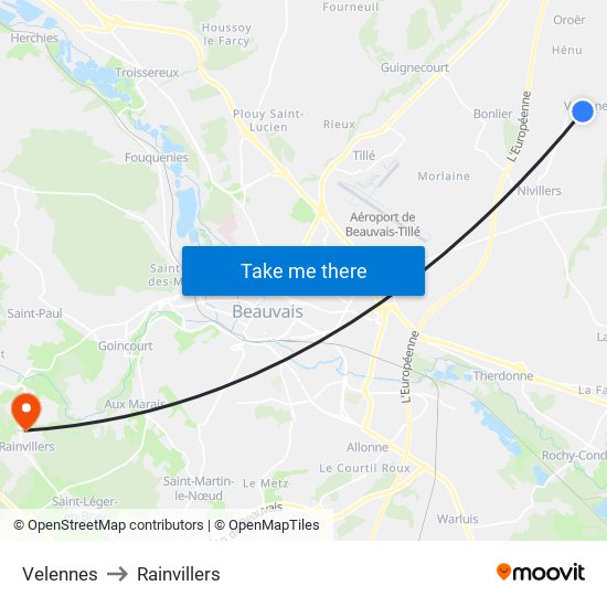 Velennes to Rainvillers map