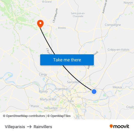 Villeparisis to Rainvillers map