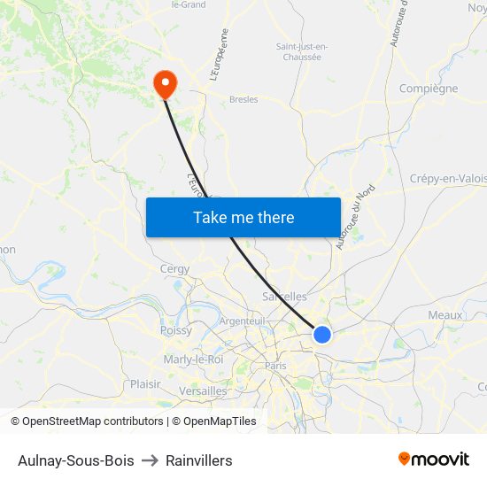 Aulnay-Sous-Bois to Rainvillers map