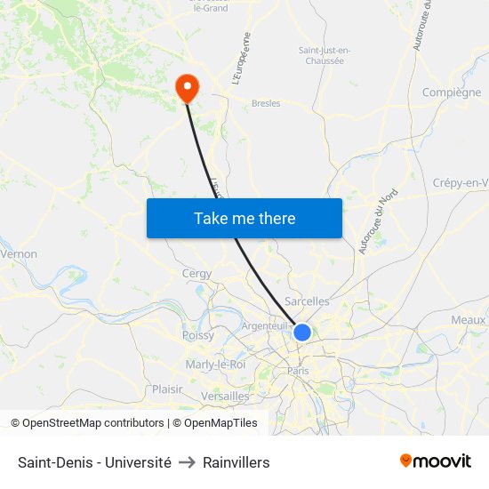 Saint-Denis - Université to Rainvillers map