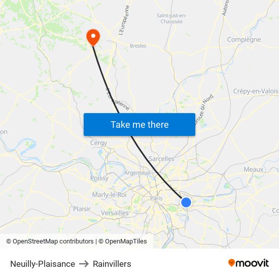 Neuilly-Plaisance to Rainvillers map