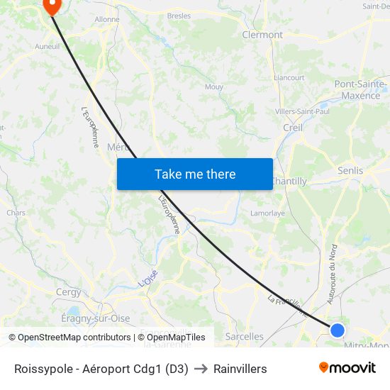 Roissypole - Aéroport Cdg1 (D3) to Rainvillers map