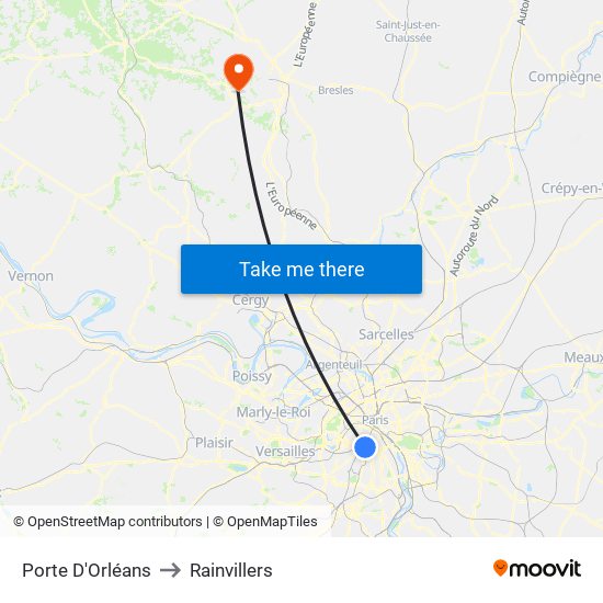 Porte D'Orléans to Rainvillers map