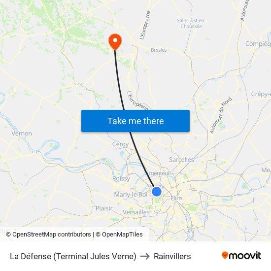 La Défense (Terminal Jules Verne) to Rainvillers map