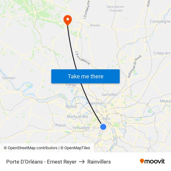 Porte D'Orléans - Ernest Reyer to Rainvillers map