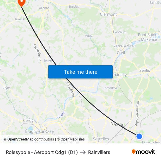 Roissypole - Aéroport Cdg1 (D1) to Rainvillers map