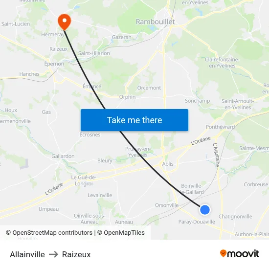 Allainville to Raizeux map