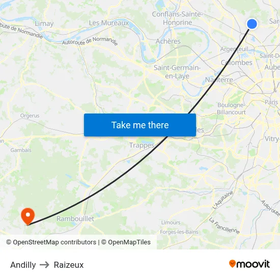 Andilly to Raizeux map