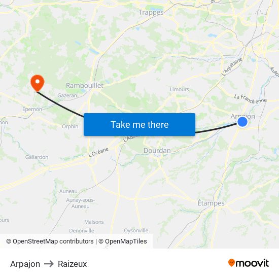 Arpajon to Raizeux map