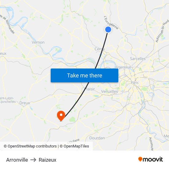 Arronville to Raizeux map