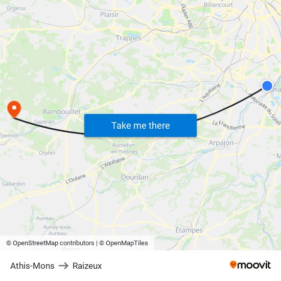 Athis-Mons to Raizeux map