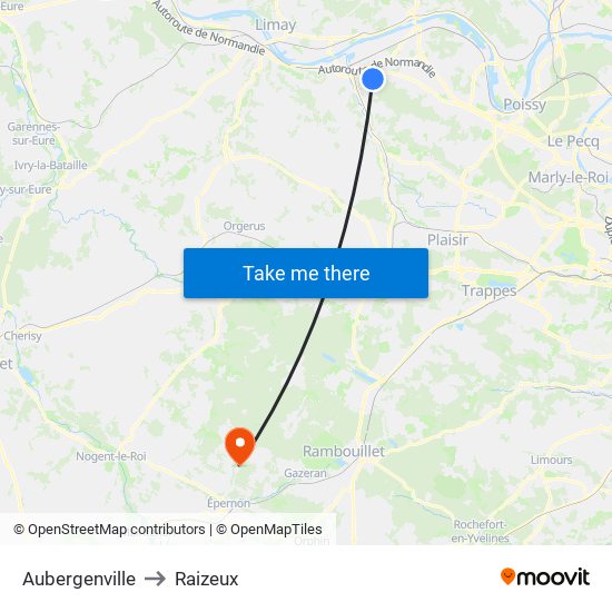Aubergenville to Raizeux map