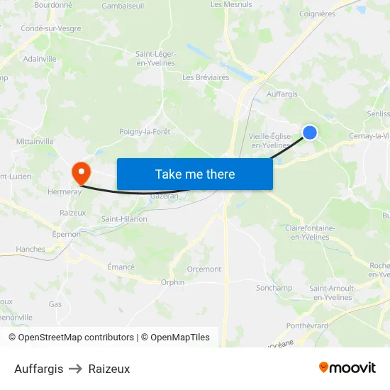 Auffargis to Raizeux map