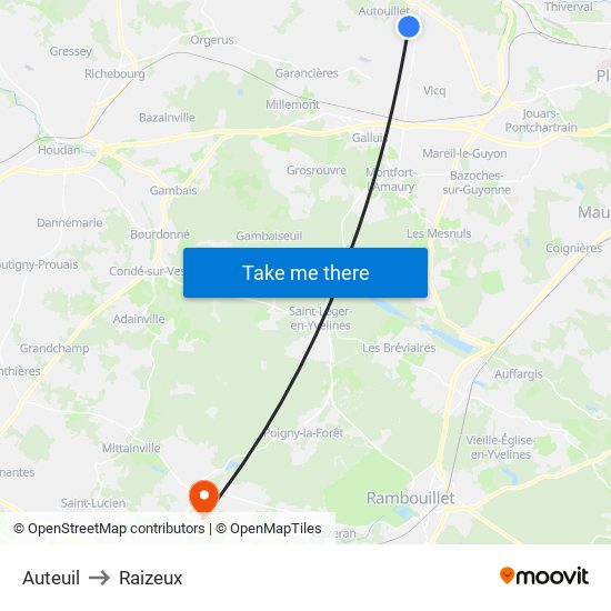 Auteuil to Raizeux map