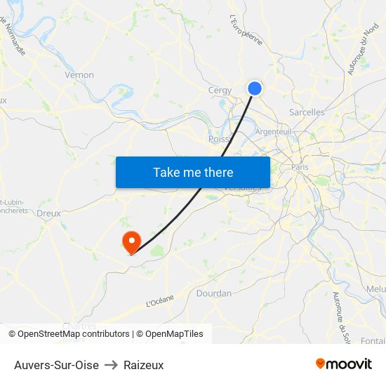 Auvers-Sur-Oise to Raizeux map