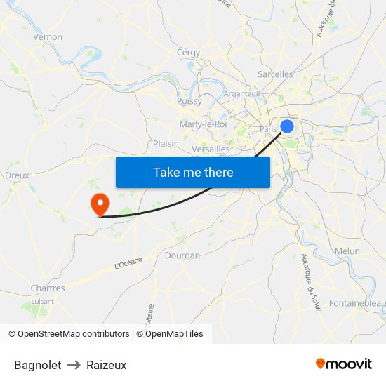 Bagnolet to Raizeux map