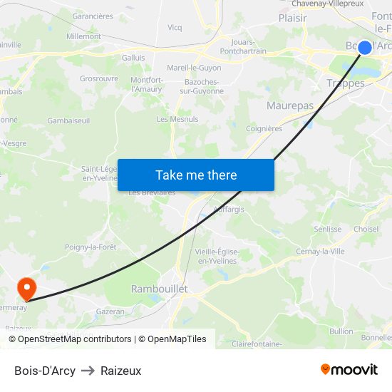 Bois-D'Arcy to Raizeux map