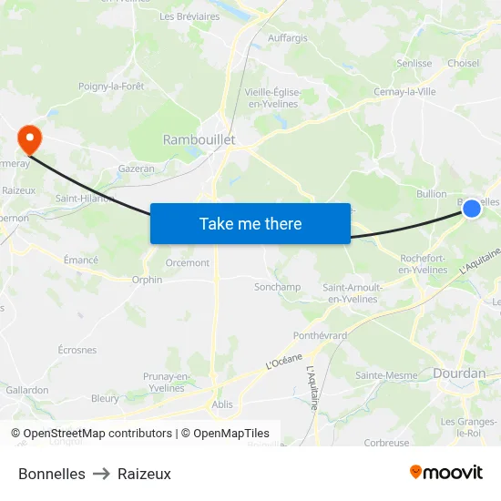 Bonnelles to Raizeux map