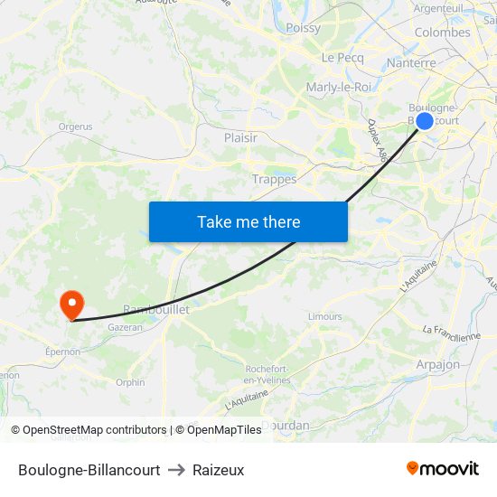 Boulogne-Billancourt to Raizeux map