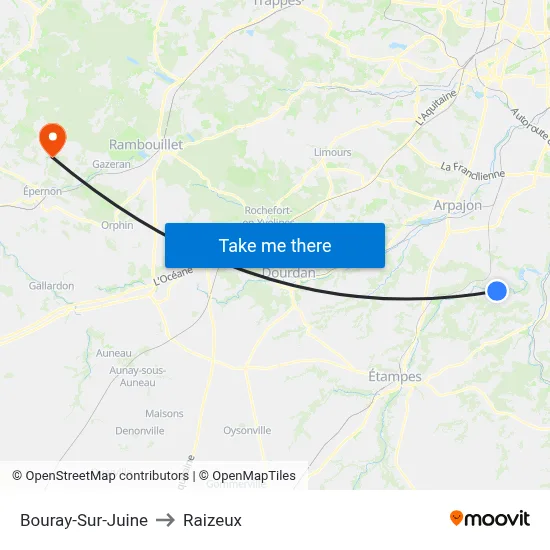 Bouray-Sur-Juine to Raizeux map