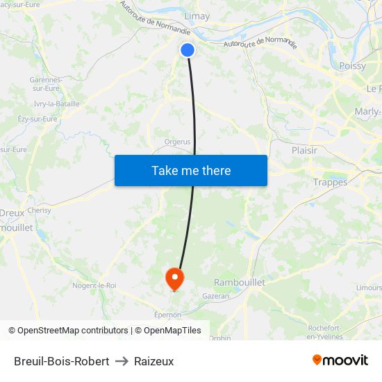 Breuil-Bois-Robert to Raizeux map