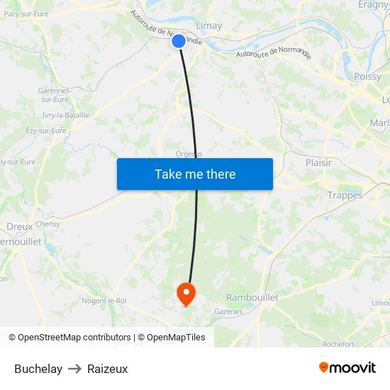 Buchelay to Raizeux map