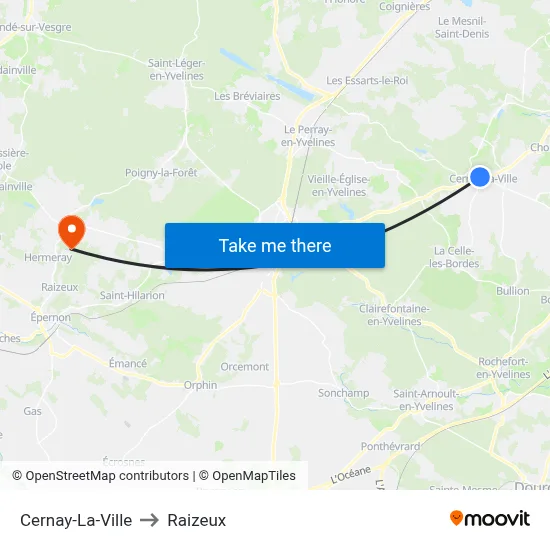 Cernay-La-Ville to Raizeux map