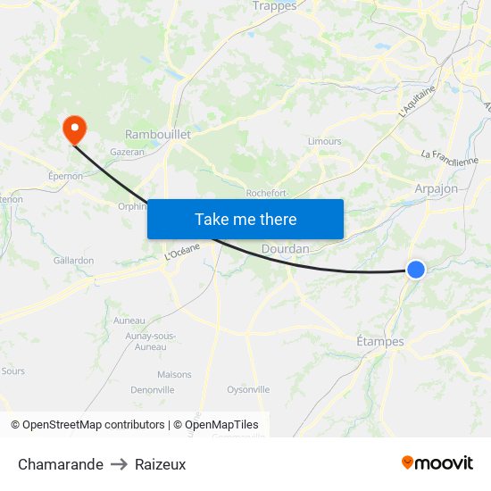 Chamarande to Raizeux map