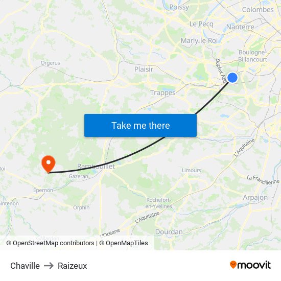 Chaville to Raizeux map
