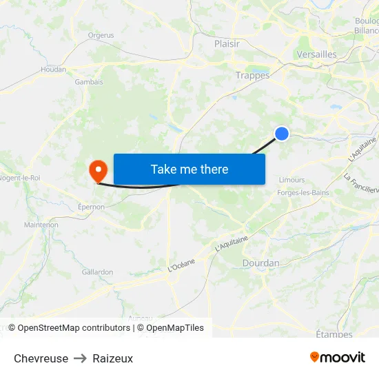 Chevreuse to Raizeux map