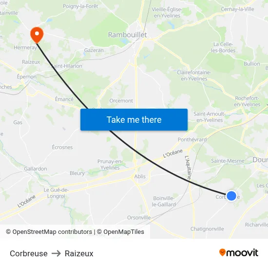 Corbreuse to Raizeux map