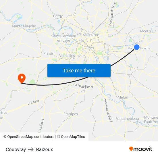 Coupvray to Raizeux map