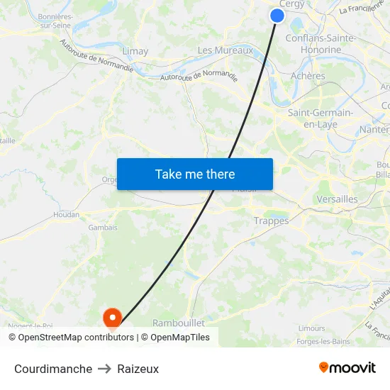 Courdimanche to Raizeux map