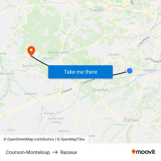 Courson-Monteloup to Raizeux map