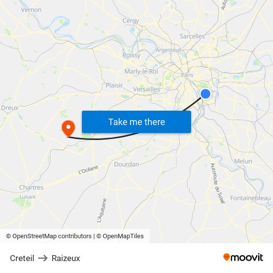 Creteil to Raizeux map