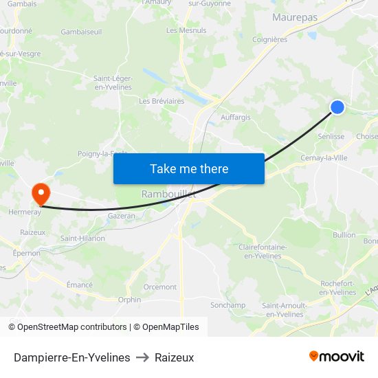 Dampierre-En-Yvelines to Raizeux map