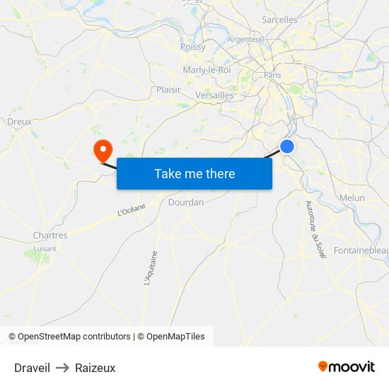 Draveil to Raizeux map