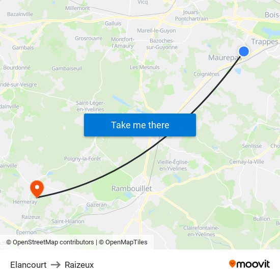 Elancourt to Raizeux map