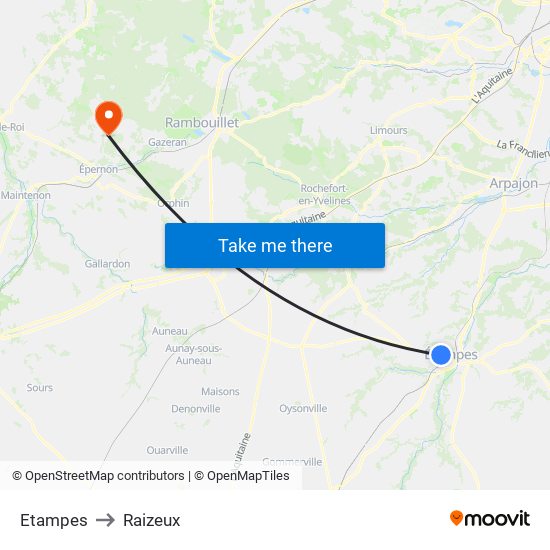 Etampes to Raizeux map