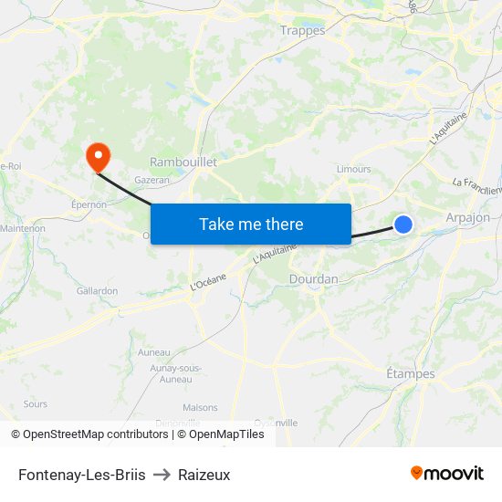 Fontenay-Les-Briis to Raizeux map