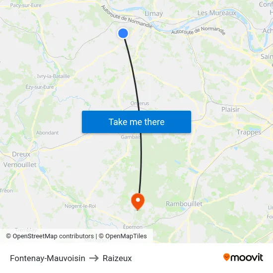 Fontenay-Mauvoisin to Raizeux map