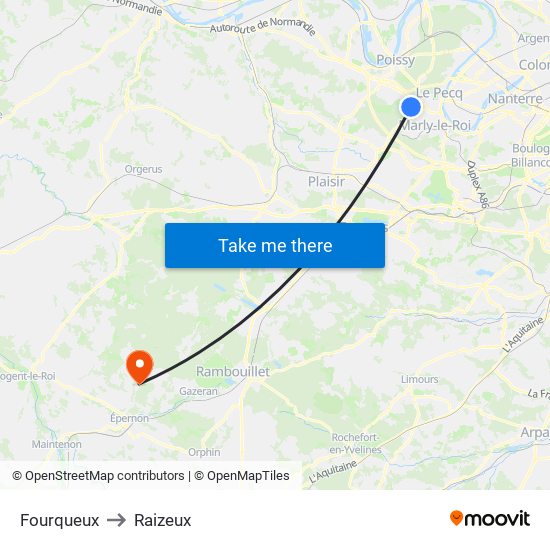Fourqueux to Raizeux map