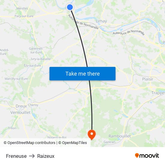 Freneuse to Raizeux map